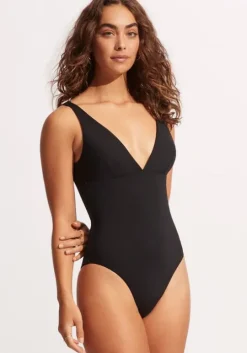 Active V Neck Swimsuit Black
