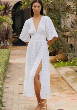 Aurelie Dress Gold Palm Trees