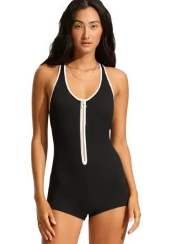 Beach Bound Retro Boyleg Swimsuit Black