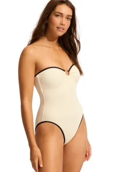Beach Bound Ring Front Bandeau Swimsuit Ecru