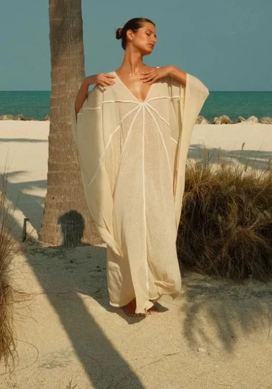 Braided Front Kaftan Ecru
