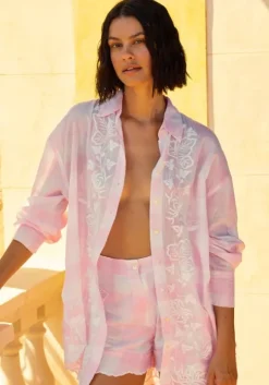 Butterfly Embroidery Shirt Pink
