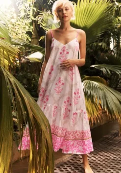 Cage Block V Neck Midi Dress Pink
