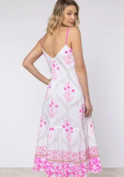 Cage Block V Neck Midi Dress Pink