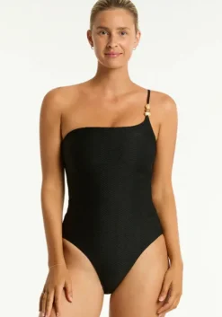 Caracus One Shoulder Swimsuit Black