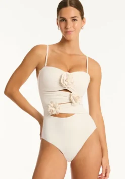 Casa Del Mar Flower Bandeau Swimsuit Coconut
