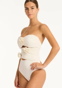 Casa Del Mar Flower Bandeau Swimsuit Coconut