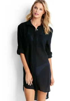 Crinkle Twill Beach Shirt Black