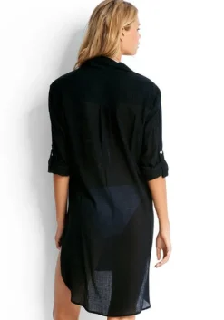 Crinkle Twill Beach Shirt Black