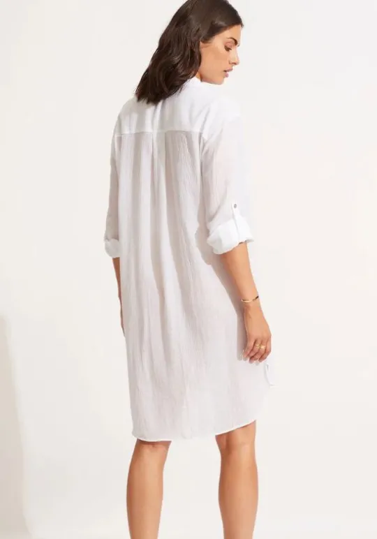 Crinkle Twill Beach Shirt White