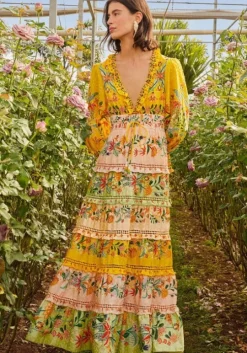 Delicate Flowers Stripes Maxi Dress