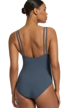 Double Strap Swimsuit Steel Blue