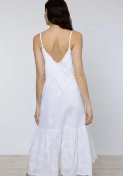 Embroidered V Neck Dress White