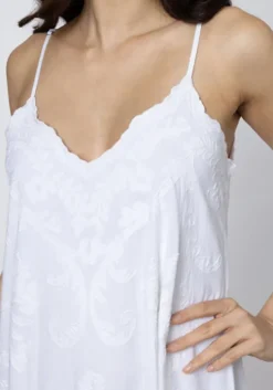 Embroidered V Neck Dress White
