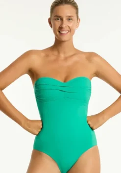 Essentials Twist Bandeau Swimsuit Evergreen