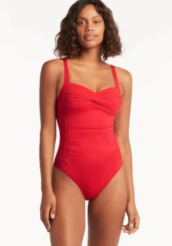 Essentials Twist Front Swimsuit Red
