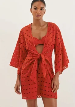 Eyelet Perola Short Cover Up Ruby