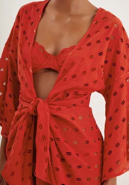 Eyelet Perola Short Cover Up Ruby