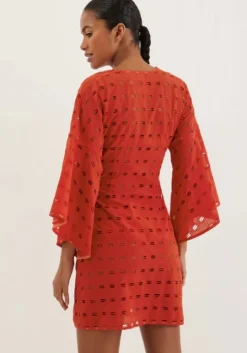 Eyelet Perola Short Cover Up Ruby