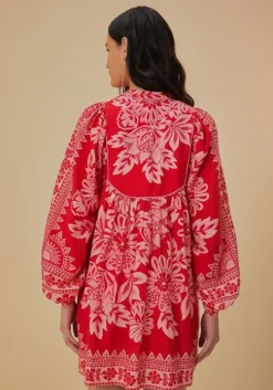 Flora Tapestry Red Long Sleeve Mini Dress