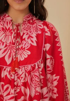 Flora Tapestry Red Long Sleeve Mini Dress
