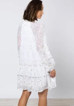 Frill Mosaic Mini Dress White