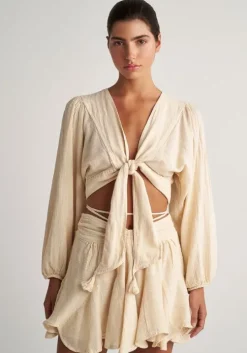 Gauze Tie Front Top Butter