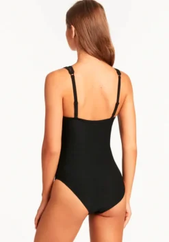 Honeycomb Spliced Swimsuit Black