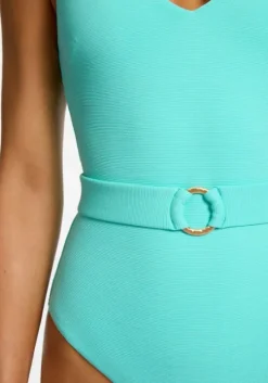 Isla Rib V Neck Belted Swimsuit Dolce