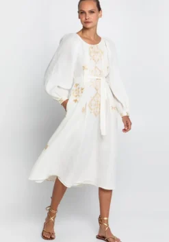 Lefkada Scoop Neck Midi Dress White