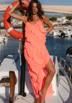 Mermaid Asymmetric Ruffle Dress Watermelon