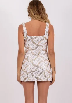 Mira Dress White Gold Feuillage