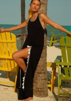 Monochrome Tassel Slit Dress