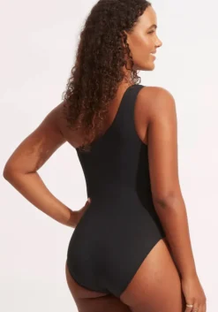 One Shoulder Cut Out Swimsuit Black