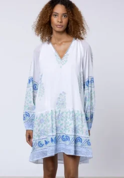 Paisley Print Frill Dress Periwinkle