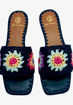 Palm Raffia Sandals Black