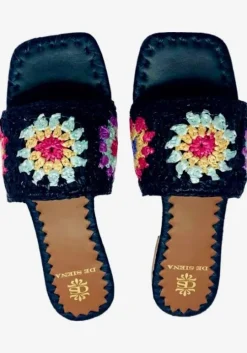 Palm Raffia Sandals Black
