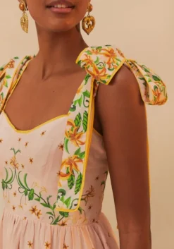 Pink Botanical Beauty Laces Midi Dress