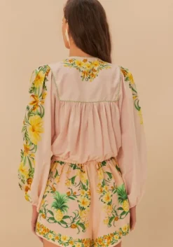 Pink Botanical Beauty Long Sleeve Blouse