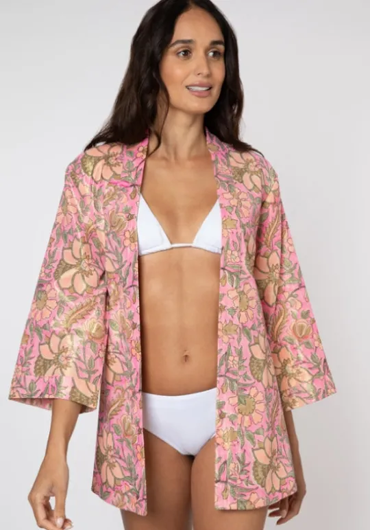 Pink Floral Short Kimono