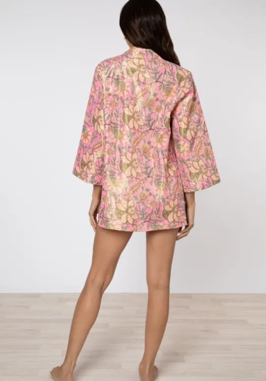 Pink Floral Short Kimono