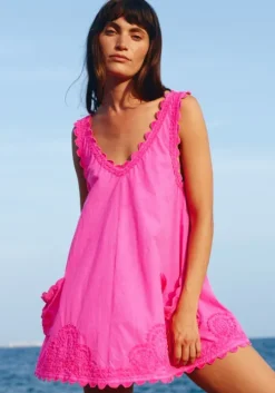 Poplin Low Back Dress Indian Pink