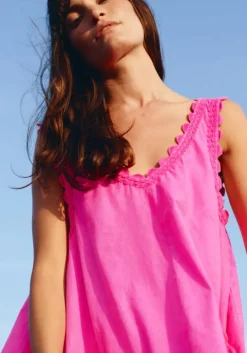 Poplin Low Back Dress Indian Pink