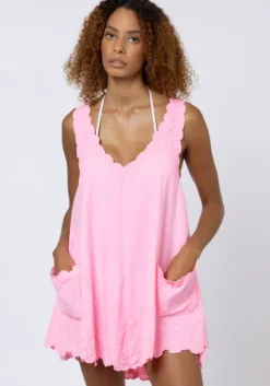 Poplin Low Back Dress Pink Grapefruit