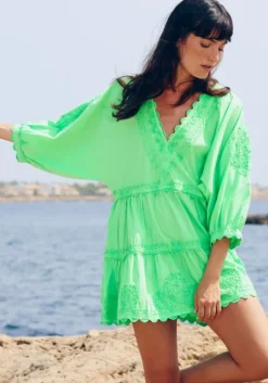 Poplin V Neck Mini Dress Apple