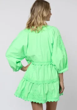 Poplin V Neck Mini Dress Apple