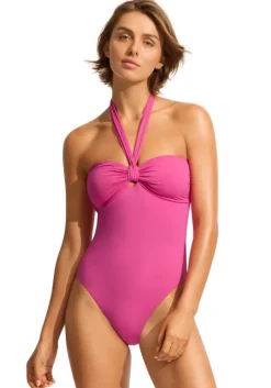 Sash Halter Swimsuit Hot Pink