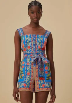 Stiched Garden Blue Romper
