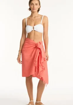 Sunset Frayed Sarong Coral