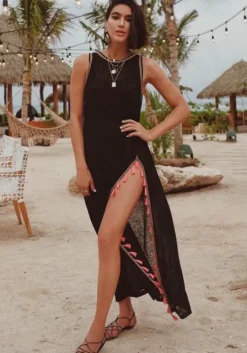 Tassel Slit Dress Black